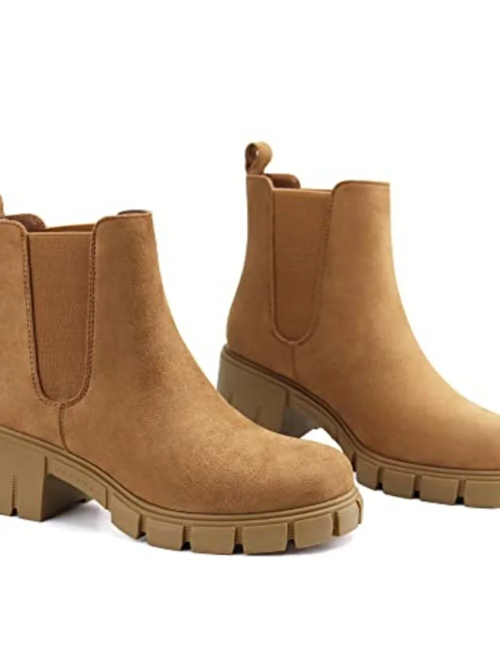 Women Platform Ankle Boots Elastic Chelsea Boots Mid Heel Slip On Booties Faux